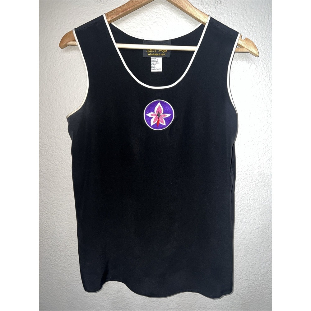 Bob Mackie Wearable Art BLACK Tank Top 100% Silk SMALL